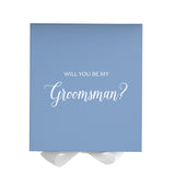 Will You Be My groomsman? Proposal Box Light Blue w/ white Bow- No Border