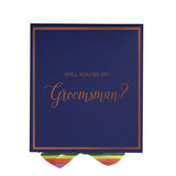 Will You Be My groomsman? Proposal Box Navy -  Border - Rainbow Ribbon