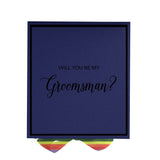 Will You Be My groomsman? Proposal Box Navy -  Border - Rainbow Ribbon