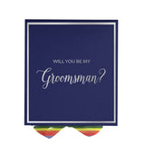 Will You Be My groomsman? Proposal Box Navy -  Border - Rainbow Ribbon