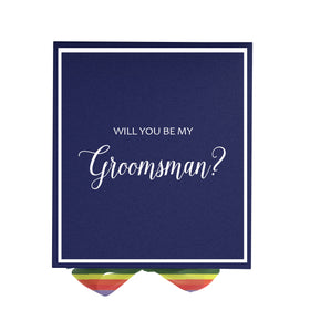 Will You Be My groomsman? Proposal Box Navy -  Border - Rainbow Ribbon