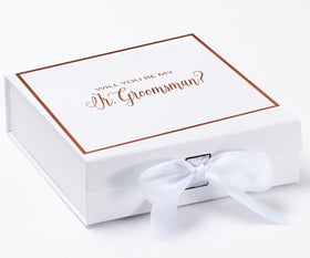 Will You Be My jr groomsman? Proposal Box White -  Border