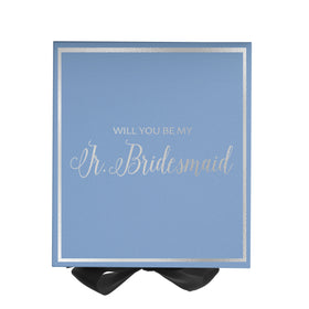 Will You Be My jr bridesmaid? Proposal Box Light Blue w/ Black Bow-  Border