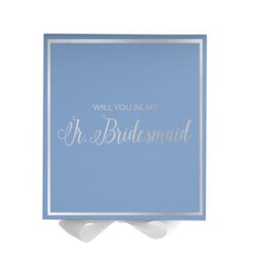 Will You Be My jr bridesmaid? Proposal Box Light Blue w/ white Bow-  Border