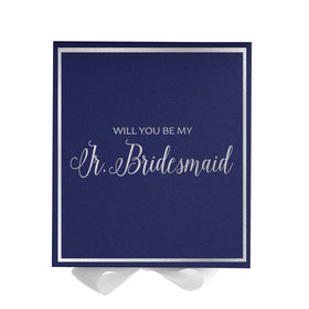 Will You Be My Jr Bridesmaid? Proposal Box Navy w/ White Bow -  Border