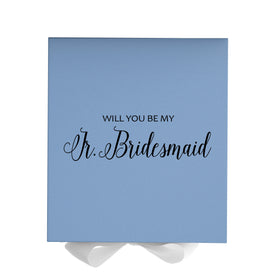 Will You Be My jr bridesmaid? Proposal Box Light Blue w/ white Bow- No Border