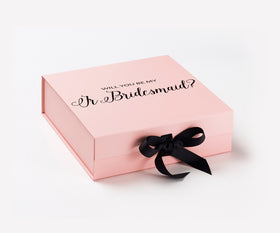 Will You Be My Jr Bridesmaid? Proposal Box Pink w/ Black Bow - No Border