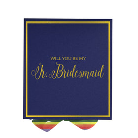 Will You Be My Jr Bridesmaid? Proposal Box Navy -  Border - Rainbow Ribbon