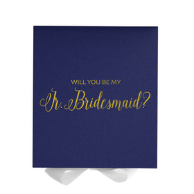 Will You Be My Jr Bridesmaid? Proposal Box Navy w/ White Bow - No Border