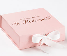 Will You Be My Jr Bridesmaid? Proposal Box Pink w/ White Bow - No Border