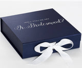 Will You Be My Jr Bridesmaid? Proposal Box Navy w/ White Bow - No Border