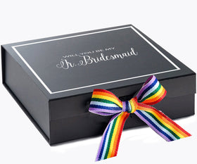 Will You Be My Jr Bridesmaid? Proposal Box black -  Border - Rainbow Ribbon