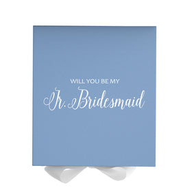 Will You Be My jr bridesmaid? Proposal Box Light Blue w/ white Bow- No Border