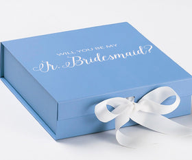 Will You Be My jr bridesmaid? Proposal Box Light Blue w/ white Bow- No Border