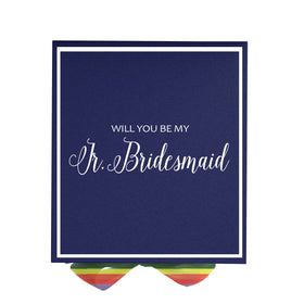 Will You Be My Jr Bridesmaid? Proposal Box Navy -  Border - Rainbow Ribbon