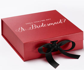 Will You Be My Jr Bridesmaid? Proposal Box Red w/ Black bow - No Border
