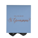 Will You Be My jr groomsman? Proposal Box Light Blue w/ Black Bow- No Border