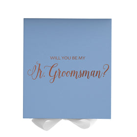 Will You Be My jr groomsman? Proposal Box Light Blue w/ white Bow- No Border