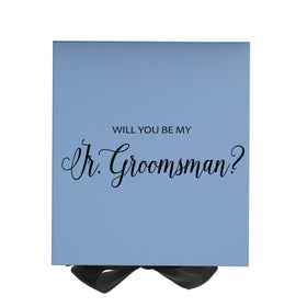 Will You Be My jr groomsman? Proposal Box Light Blue w/ Black Bow- No Border