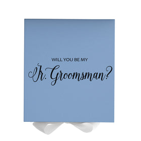 Will You Be My jr groomsman? Proposal Box Light Blue w/ white Bow- No Border