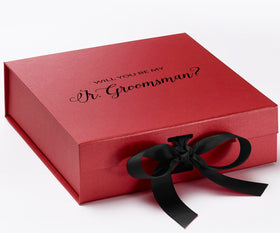Will You Be My jr groomsman? Proposal Box Red - No Border w/ Black Ribbon