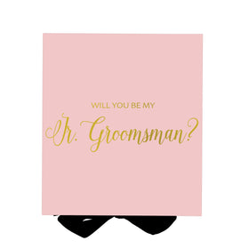 Will You Be My jr groomsman? Proposal Box Pink w/ Black Bow - No Border