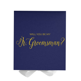 Will You Be My jr groomsman? Proposal Box Navy w/ White Bow - No Border