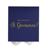 Will You Be My jr groomsman? Proposal Box Navy w/ White Bow - No Border