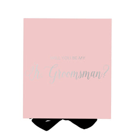 Will You Be My jr groomsman? Proposal Box Pink w/ Black Bow - No Border