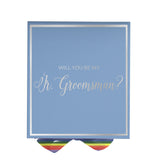 Will You Be My jr groomsman? Proposal Box light blue -  Border - Rainbow Ribbon