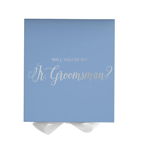 Will You Be My jr groomsman? Proposal Box Light Blue w/ white Bow- No Border