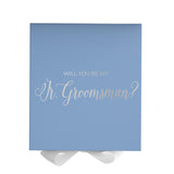 Will You Be My jr groomsman? Proposal Box Light Blue w/ white Bow- No Border