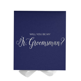 Will You Be My jr groomsman? Proposal Box Navy w/ White Bow - No Border