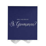 Will You Be My jr groomsman? Proposal Box Navy w/ White Bow - No Border