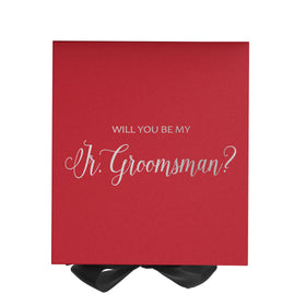 Will You Be My jr groomsman? Proposal Box Red - No Border w/ Black Ribbon