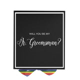 Will You Be My jr groomsman? Proposal Box black -  Border - Rainbow Ribbon