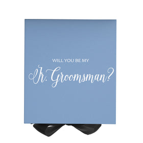 Will You Be My jr groomsman? Proposal Box Light Blue w/ Black Bow- No Border