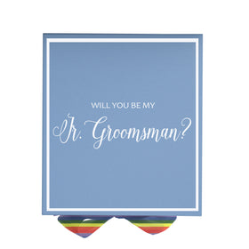 Will You Be My jr groomsman? Proposal Box light blue -  Border - Rainbow Ribbon