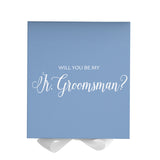 Will You Be My jr groomsman? Proposal Box Light Blue w/ white Bow- No Border