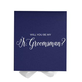 Will You Be My jr groomsman? Proposal Box Navy w/ White Bow - No Border