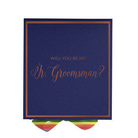 Will You Be My jr groomsman? Proposal Box Navy -  Border - Rainbow Ribbon