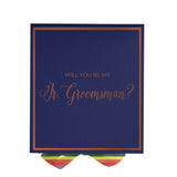 Will You Be My jr groomsman? Proposal Box Navy -  Border - Rainbow Ribbon