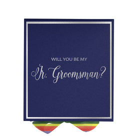 Will You Be My jr groomsman? Proposal Box Navy -  Border - Rainbow Ribbon