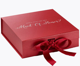 Will You Be My maid of honor? Proposal Box Red w/ black ribbon - No Border