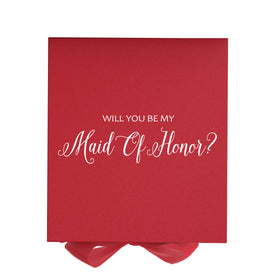 Will You Be My maid of honor? Proposal Box Red w/ black ribbon - No Border