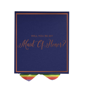 Will You Be My maid of honor? Proposal Box Navy -  Border - Rainbow Ribbon