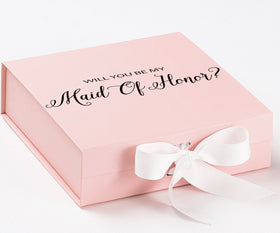 Will You Be My maid of honor? Proposal Box Pink w/ White Bow - No Border