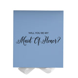 Will You Be My maid of honor? Proposal Box Light Blue w/ white Bow- No Border