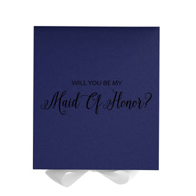 Will You Be My maid of honor? Proposal Box Navy w/ White Bow - No Border