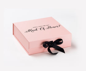 Will You Be My maid of honor? Proposal Box Pink w/ Black Bow - No Border